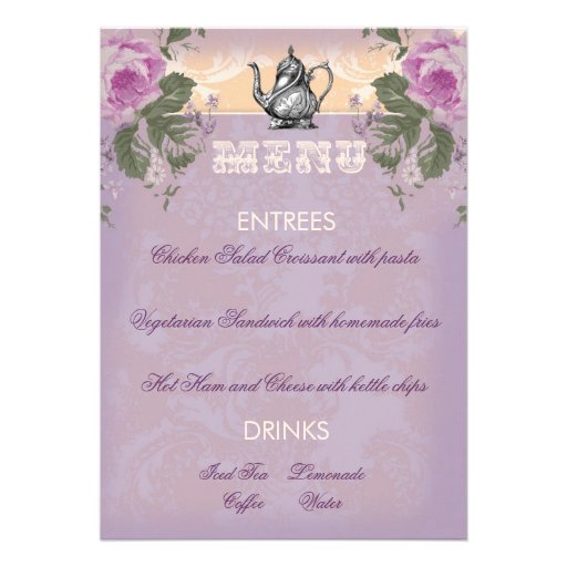 GC Vintage Bridal Shower Tea Party Menu 5x7 Paper Invitation Card Zazzle