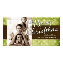 GC Vintage Brown Green Dots Christmas Photo Cards