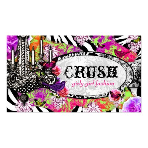 GC Vintage Lime Crush Charm Jungle Zebra Business Card Template (front side)