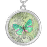 GC | Vintage Lime Damask - Green Butterfly Necklaces