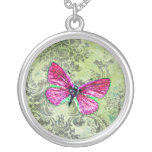 GC | Vintage Lime Damask - Pink Butterfly Jewelry