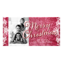 GC Vintage Red Swirl Christmas Personalized Photo Card