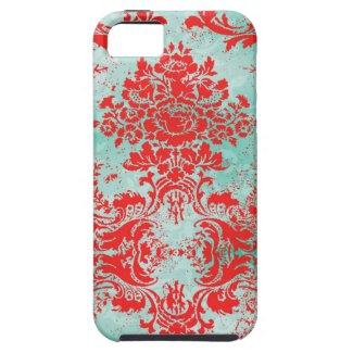 GC Vintage Turquoise Red Damask Case Mate Iphone 5 Cases