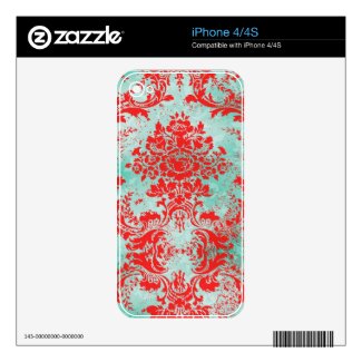 GC Vintage Turquoise Red Damask iphone Decals For The Iphone 4s