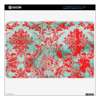GC Vintage Turquoise Red Damask Mac Book Air Decals For MacBook