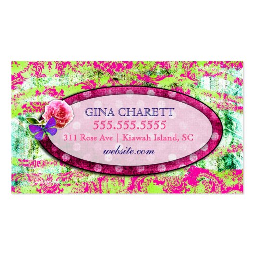 GC | Whimsical Vintage Charm Hot Lime Business Card Template (back side)