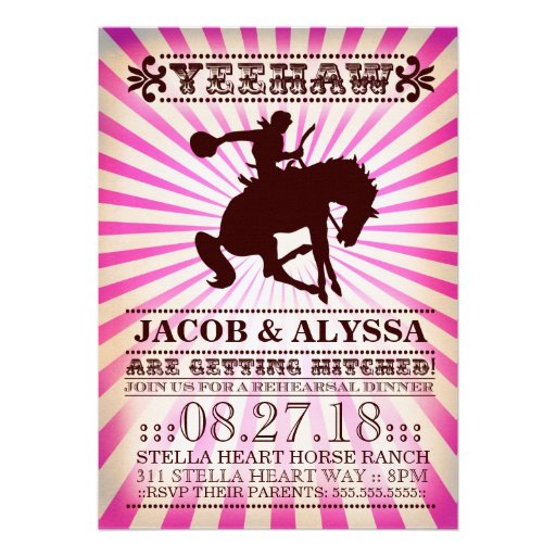 GC Yeehaw Rodeo Rehearsal Pink Personalized Invites