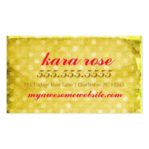 GC Yellow Vintage Rose Dots Business Card Template (back side)