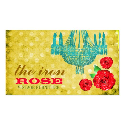 GC Yellow Vintage Rose Dots Business Card Template (front side)