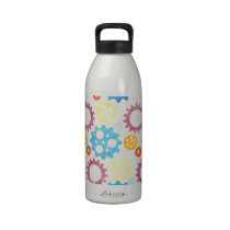 gears01 COLORFUL GEARS PATTERNS YELLOW PURPLE BLUE Reusable Water Bottles