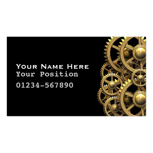 Gears on black business card templates (front side)