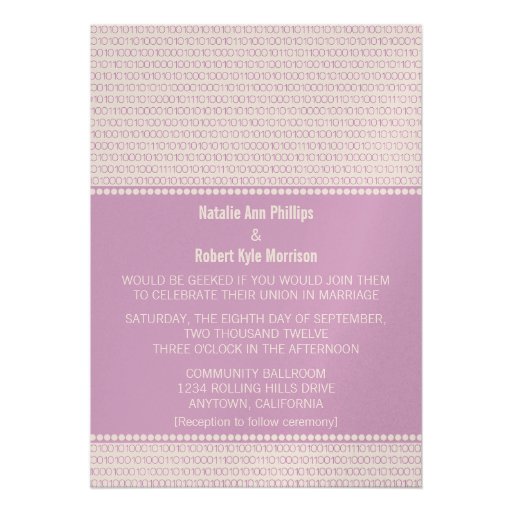 Geek Chic Binary Code Wedding Invitation, Purple