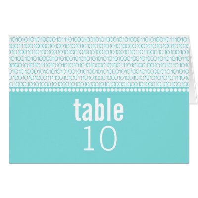 Geek Chic Binary Code Wedding Table Card, Aqua