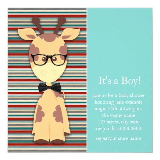 Geek Giraffe Baby Boy Shower Personalized Invite