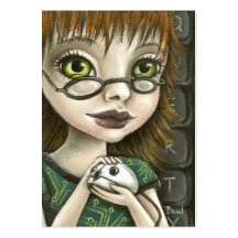 geek girl and her pet mouse business card templates