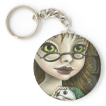geek girl and her pet mouse keychains