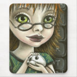geek girl and her pet mouse mousepads