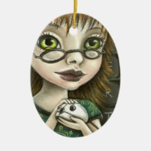 geek girl and her pet mouse ornament