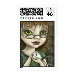 geek girl and her pet mouse postage