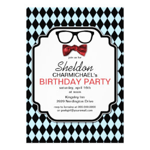 Geek Glasses, Bow Tie & Argyle Birthday Invitation
