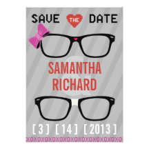 Geek Glasses  & Hearts Wedding Save the Date Custom Announcement