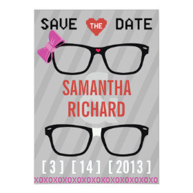 Geek Glasses  & Hearts Wedding Save the Date 5x7 Paper Invitation Card