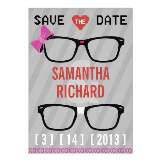 Geek Glasses  & Hearts Wedding Save the Date Custom Invite