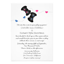 Geeky Gamers Wedding Invitation Dark (Blue/Pink) invitations