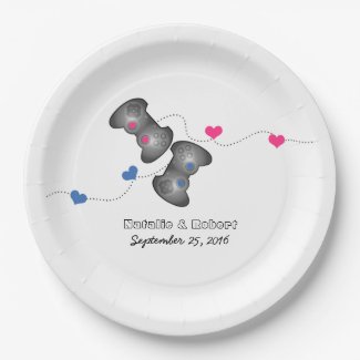 Geeky Gamers Wedding Paper Plates Pink Blue 9 Inch Paper Plate