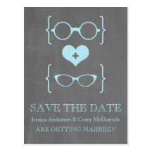 Geeky Glasses Chalkboard Save the Date Postcard
