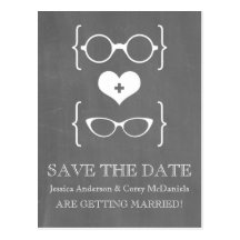 Geeky Glasses Chalkboard Save the Date Postcard