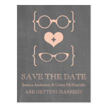 Geeky Glasses Chalkboard Save the Date Postcard