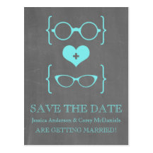 Geeky Glasses Chalkboard Save the Date Postcard