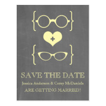 Geeky Glasses Chalkboard Save the Date Postcard