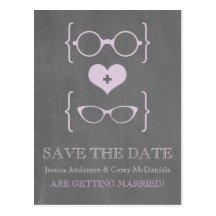 Geeky Glasses Chalkboard Save the Date Postcard