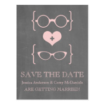 Geeky Glasses Chalkboard Save the Date Postcard