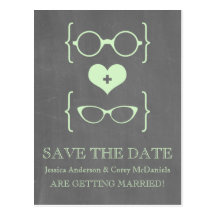 Geeky Glasses Chalkboard Save the Date Postcard
