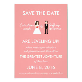 Geeky Pink 8-Bit Save the Date 5x7 Paper Invitation Card