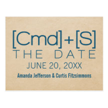 Geeky Typography 2 Save the Date Postcard, Blue