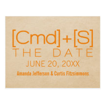 Geeky Typography 2 Save the Date Postcard, Orange