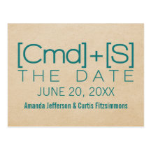 Geeky Typography 2 Save the Date Postcard, Teal