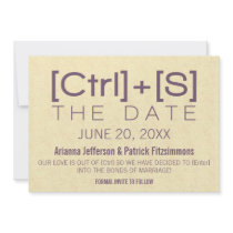 Geeky Typography Save the Date, Purple Custom Invitation