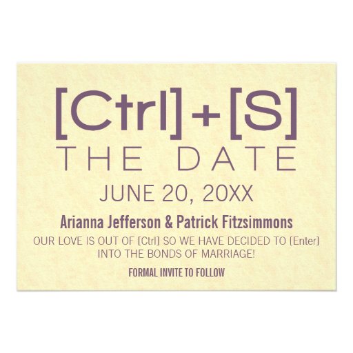 Geeky Typography Save the Date, Purple Custom Invitation