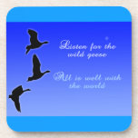 Geese Fly Across The Sky - Listen Birds cork coasters