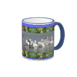 geese in the water with floral border coffee mugs