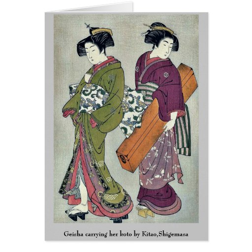 Geisha carrying her koto by Kitao,Shigemasa Greeting Card