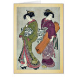 Geisha carrying her koto by Kitao,Shigemasa Greeting Card