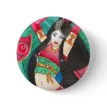 Geisha Dancer 2" Button, Bellydance Dragon Art