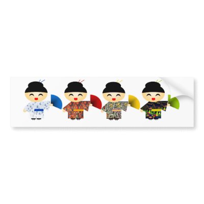 Geisha Dolls Bumper Sticker by Nushka