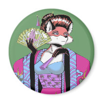 Geisha Fox Magnet by artvixn Geisha Fox Magnet